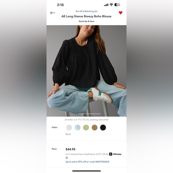 AE American Eagle Long Sleeve Breezy Boho Blouse / Top XL - Picture 4 of 6